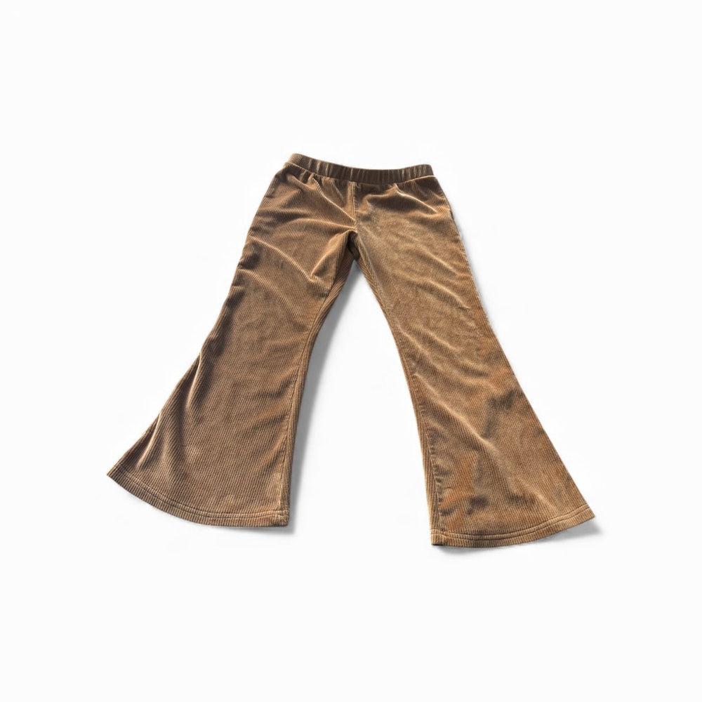 Paisley Lane Tan Velvet Ribbed Bell-Bottom Pants
